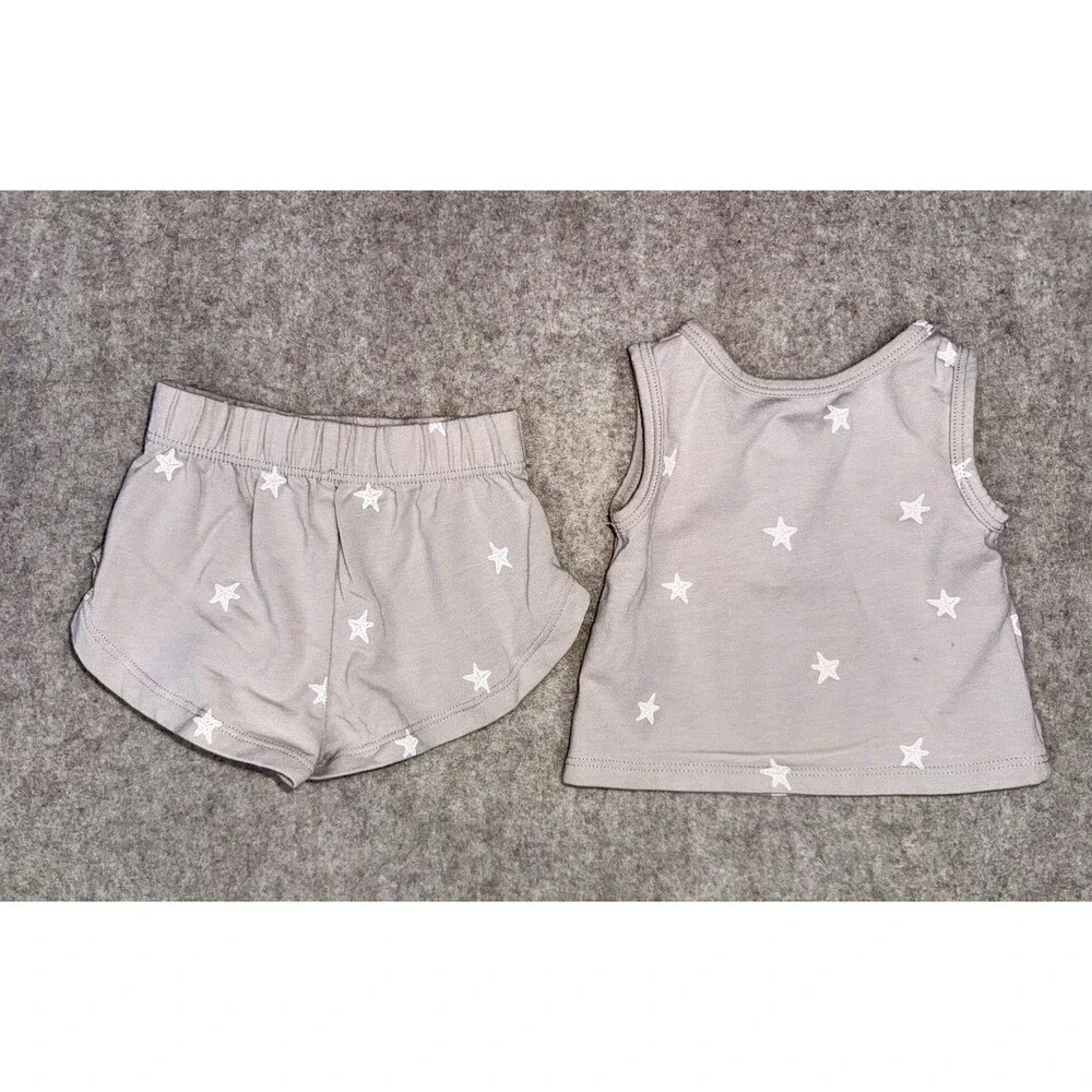 Cloud Island Girls Newborn 2 Piece Set Tank & Shorts Stars Tan